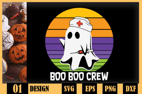 Boo Boo Crew Ghost Nurse Retro Halloween Graphics for Crafts