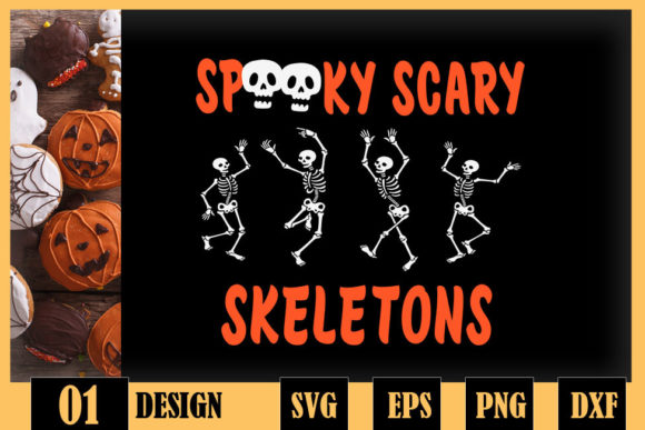 Spooky Scary Skeletons Dance Halloween Graphics for Crafts